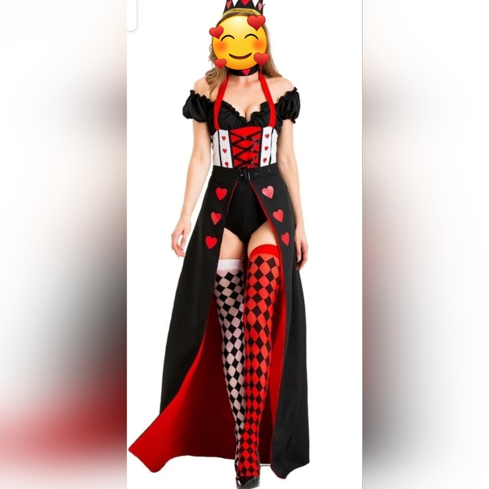 Queen of hearts costume. Women's Queen Costume Wonderland Halloween Red Costume.